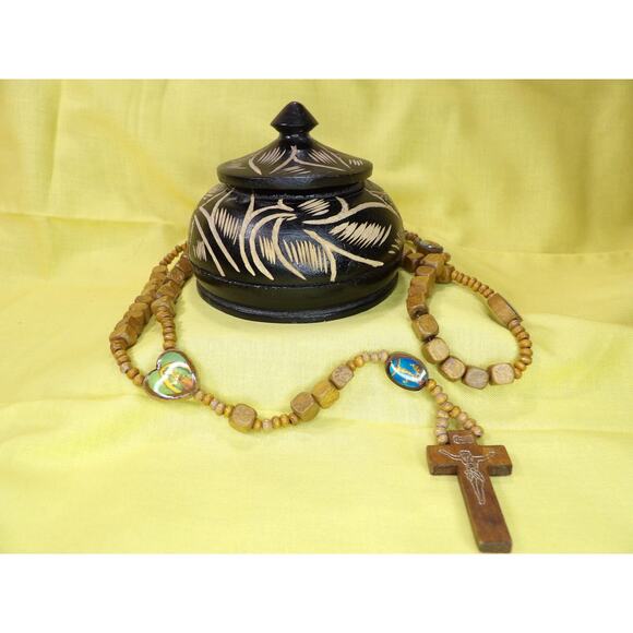 Wooden Rosary Box with Rosary Beads - Picture 1 of 7